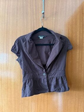 Olivia Moon Women's Brown Short Sleeve Peplum Blazer Top